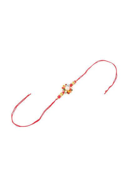 Anouk Men Multicolor Beads & Pearls Floral Design Thread Rakhi For Rakshabandhan