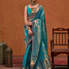 Women's Silk Blend Teal blue Woven Design Designer Saree With Blouse Piece
