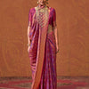 Women's Silk Blend Magenta Woven Design Designer Saree With Blouse Piece