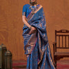 Women's Silk Blend Navy Blue Woven Design Designer Saree With Blouse Piece