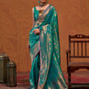 Women's Silk Blend Teal green Woven Design Designer Saree With Blouse Piece