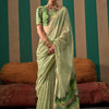 Women's Silk Blend Light Green Woven Design Designer Saree With Blouse Piece