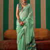 Women's Silk Blend Teal blue Woven Design Designer Saree With Blouse Piece