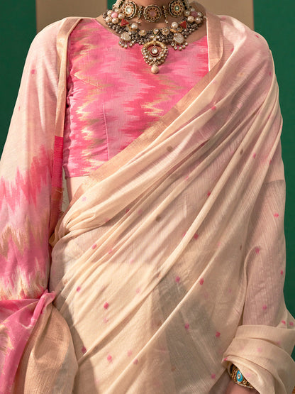 Women's Silk Blend Pink Woven Design Designer Saree With Blouse Piece
