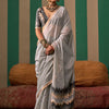 Women's Silk Blend Grey Woven Design Designer Saree With Blouse Piece
