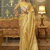 Women's Silk Blend Yellow Woven Design Handloom Saree With Blouse Piece