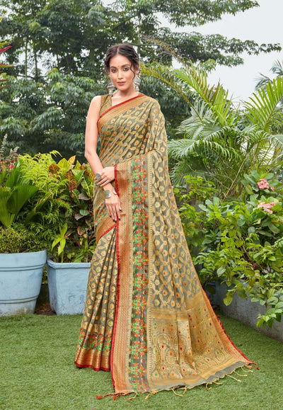 Indyancart GR Women's Kanishka Flint Grey Zari Woven Design Banarasi Organza Saree