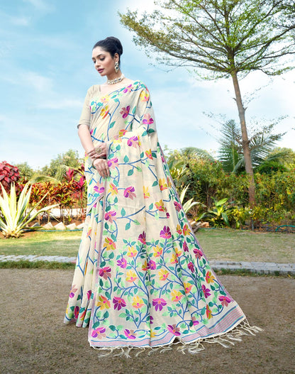 Dhiyona GR Women's Karvaah Off-White Soft Cotton Jamdani Saree