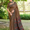 Women's Cotton Brown Printed Designer Saree With Blouse Piece