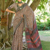 Women's Cotton Beige Printed Designer Saree With Blouse Piece