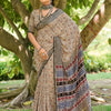Women's Cotton Beige Printed Designer Saree With Blouse Piece