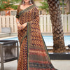 Women's Cotton Brown Printed Designer Saree With Blouse Piece