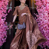 Women's Crepe Brown Printed Designer Saree With Blouse Piece