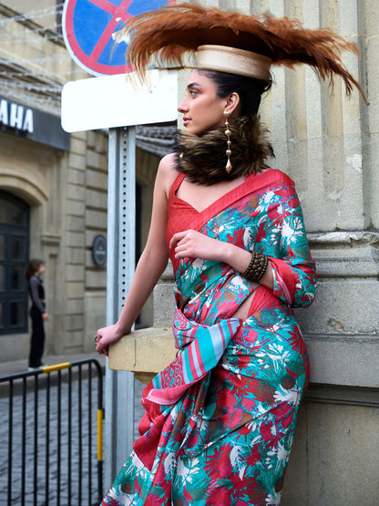 Women's Crepe Pink Printed Designer Saree With Blouse Piece