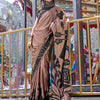 Women's Crepe Brown Printed Designer Saree With Blouse Piece