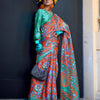 Women's Crepe Turquoise Printed Designer Saree With Blouse Piece