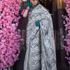 Women's Crepe Grey Printed Designer Saree With Blouse Piece