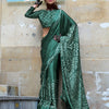 Women's Crepe Green Printed Designer Saree With Blouse Piece