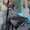 Women's Crepe Black Printed Designer Saree With Blouse Piece