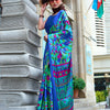 Women's Crepe Navy Blue Printed Designer Saree With Blouse Piece