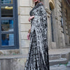 Women's Crepe Black Printed Designer Saree With Blouse Piece