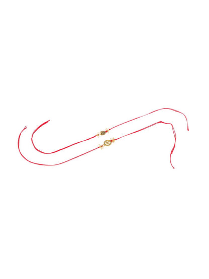 Anouk Men Set Of 2 Gold Toned Pearls Swastik Desgin Thread Rakhi With Roli Chawal