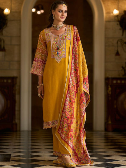 Women Ethnic Motifs Embroidered Regular Thread Work Kurta with Trousers & With Dupatta