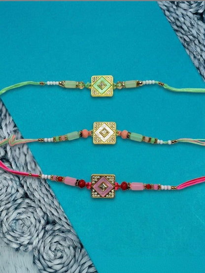 Anouk Set Of 3 Multicolor Ad Thread Rakhi With Roli Chawal Chandan Mishri