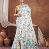Dhiyona GR Women's Keeyah White & Turquoise Muslin Cotton Jamdani Saree