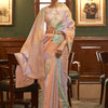Women's Organza Multicolored Woven Design Celebrity Saree With Blouse Piece