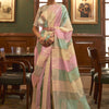 Women's Organza Multicolored Woven Design Celebrity Saree With Blouse Piece