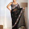 Women's Georgette Black Embellished Designer Saree With Blouse Piece