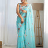 Women's Georgette Light Blue Embellished Designer Saree With Blouse Piece