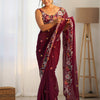Women's Georgette Magenta Embellished Designer Saree With Blouse Piece