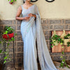 Women's Georgette Grey Embellished Designer Saree With Blouse Piece