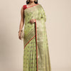 Dhiyona GR Women's Kesar Sheen Green Zari Woven Design Banarasi Pure Cotton Saree
