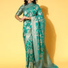 Women's Organza Teal green Woven Design Celebrity Saree With Blouse Piece