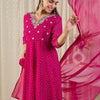 Dhiyona IE Ethnic Motifs Printed V-Neck Sequinned Georgette Kurta With Trousers & Dupatta