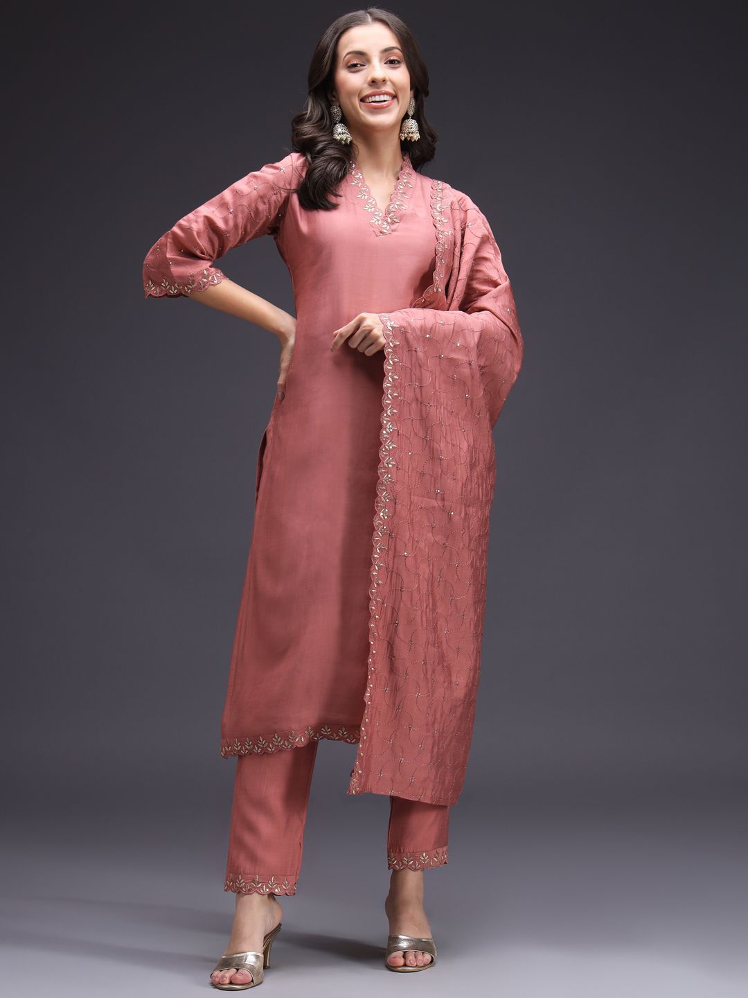 Indyancart SN Women's Ethnic Motifs Yoke Design Kurta with Trousers & Dupatta