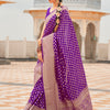 Women's Nylon Violet Woven Design Handloom Saree With Blouse Piece