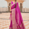 Women's Nylon Magenta Woven Design Handloom Saree With Blouse Piece
