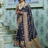 Women's Silk Blend Navy Blue Woven Design Designer Saree With Blouse Piece
