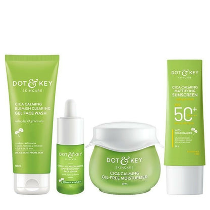 Dot & Key sunscreen from Cica + Niacinamide C + E skincare routine, suitable for oily, acne-prone skin, visible in the image.