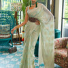 Women's Silk Blend Green Chikankari Designer Saree With Blouse Piece