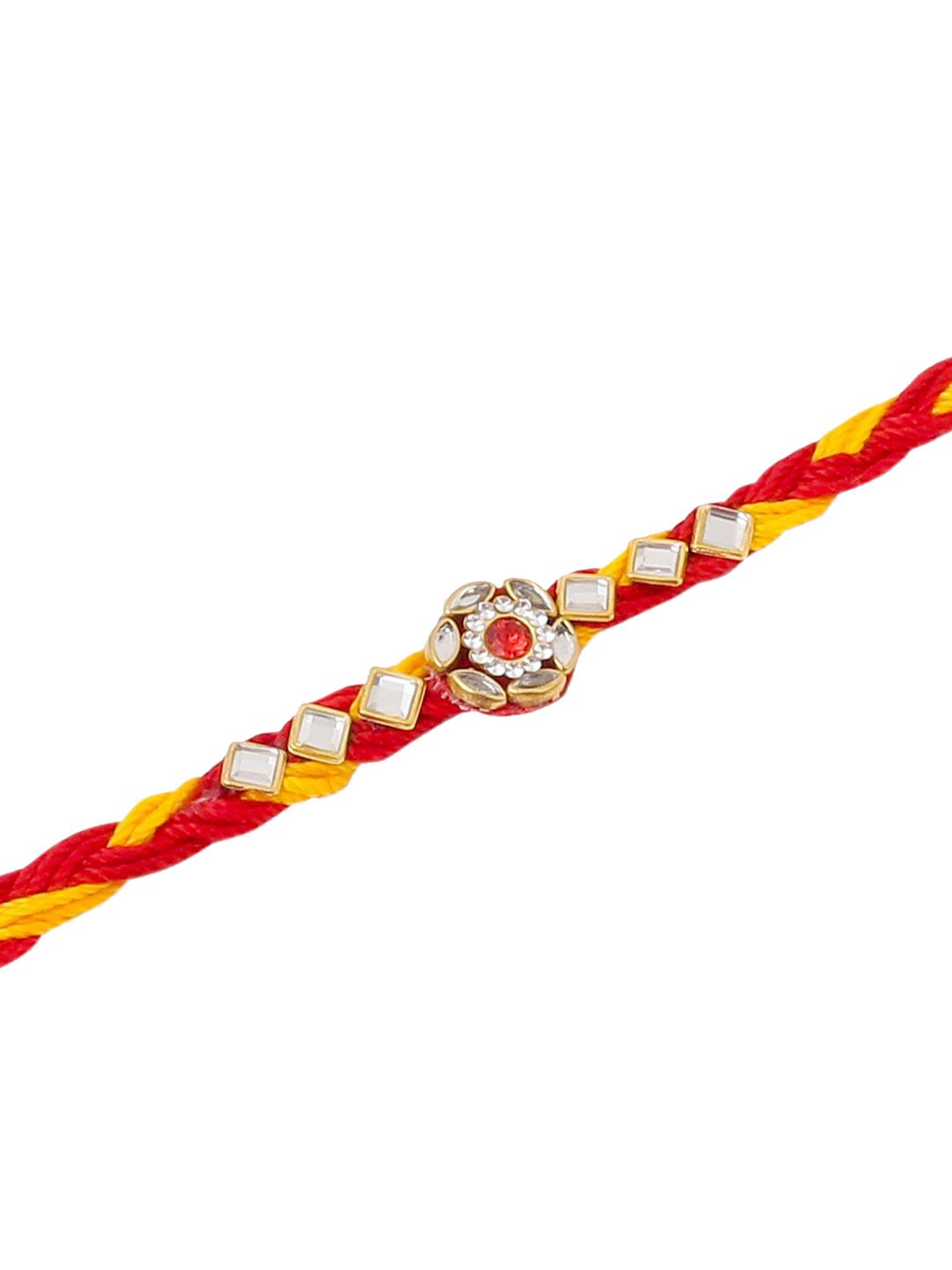 Anouk Set Of 3 Kundan Studded Thread Rakhis With Roli Chawal Chandan & Mishri