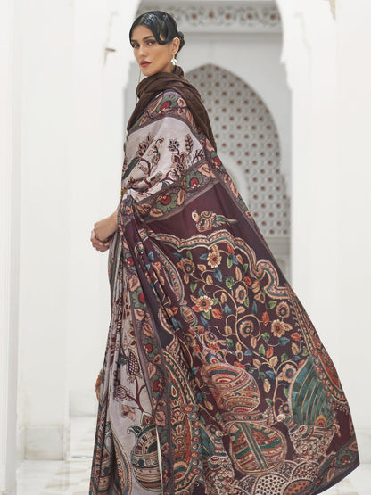 Women's Crepe Grey Digital Print Celebrity Saree With Blouse Piece