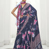 Women's Crepe Navy Blue Digital Print Celebrity Saree With Blouse Piece