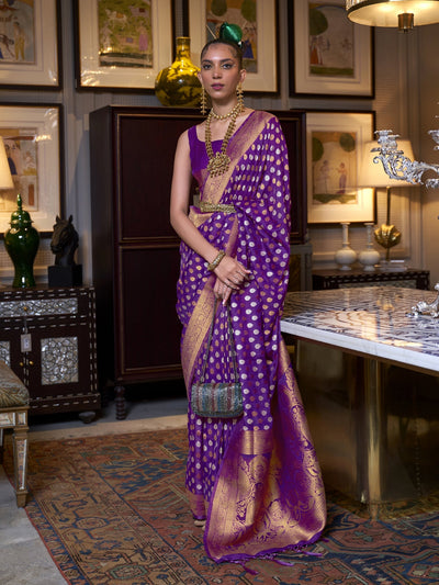 Women's Silk Blend Purple Woven Design Designer Saree With Blouse Piece