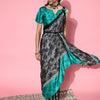 Women's Crepe Grey Printed Celebrity Saree With Blouse Piece