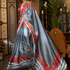 Women's Crepe Grey Printed Celebrity Saree With Blouse Piece